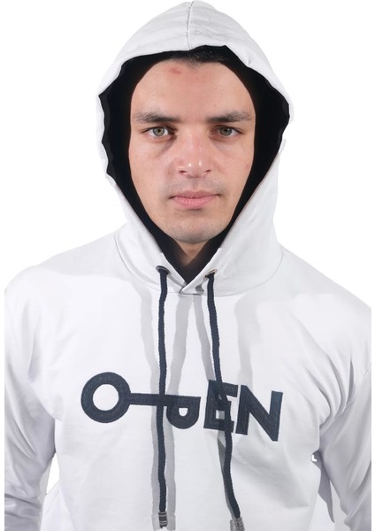 Erkek Open Kanguru Beyaz Kapüşonlu SWEATSHIRT-803