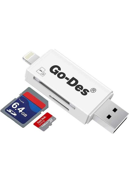 Go Des GD-DK102 Lightning & Micro USB Veri Aktarımı Sd & Micro Sd Kart Okuyucu