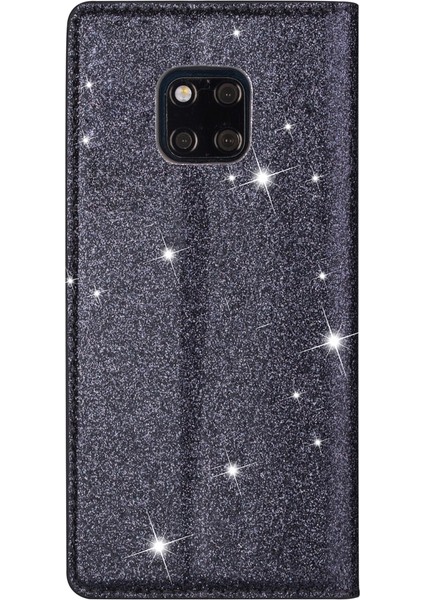 Huawei Mate 20 Pro Ultrathin Glitter Manyetik Yatay Flip Deri Telefon Kılıfı - Gri (Yurt Dışından)