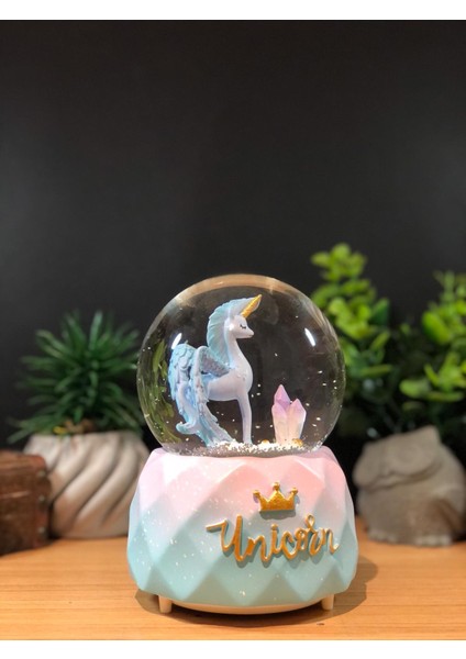 Çiko Toys Unicorn Kanatlı Atlı Büyük Boy Kar Küresi Kendinden Püskürtmeli Işıklı ve Müzikli Pilli