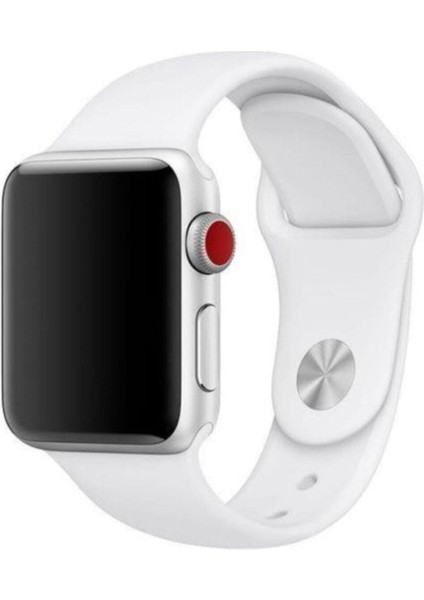 Apple Watch Uyumlu Silikon Kordon Kayış 7 - 6 - Se - 5 - 4 - 3 - 2 - 1 38MM 40MM - Beyaz