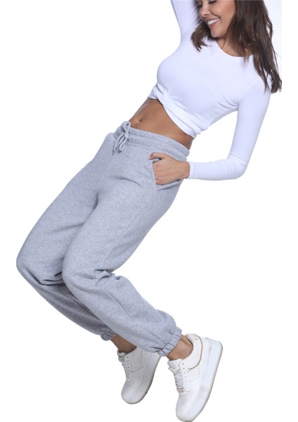 KADIN İÇİ ŞARDONLU PAÇASI LASTİKLİ GRİ EŞOFMAN ALTI modelleri