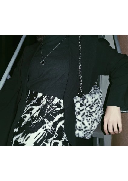 Yumuşak Peluş Leopar Baskı Omuz Çantası Faux Kürk Bayan Çanta Vintage Tote Cüzdan(Yurt Dışından) indirimleri