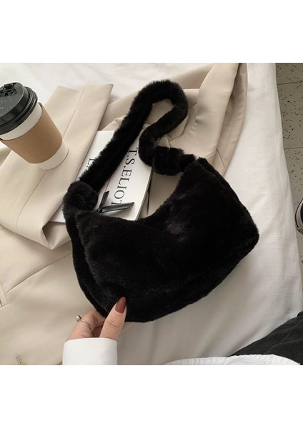 Yumuşak Peluş Hobo Tote Faux Fur Bayan Küçük Omuz Çantası