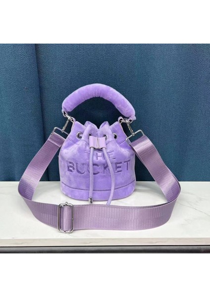 Suni Kürk Kova Çanta Tasarım Harfler Peluş Tek Omuz Çapraz Cüzdan Çanta