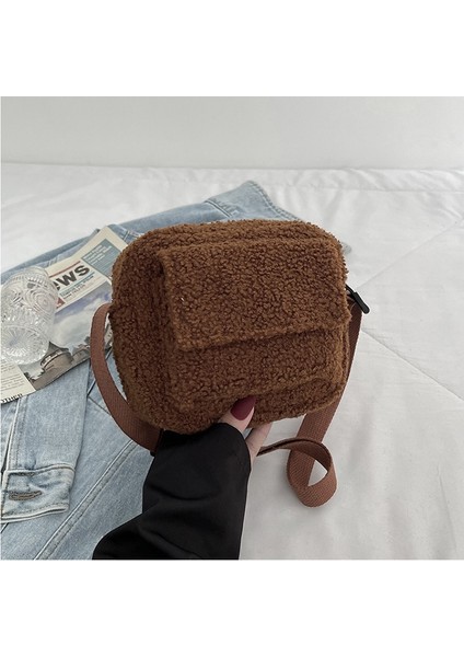Peluş Kumaş Tek Omuz Çapraz Çanta Kuzu Derisi Kürk