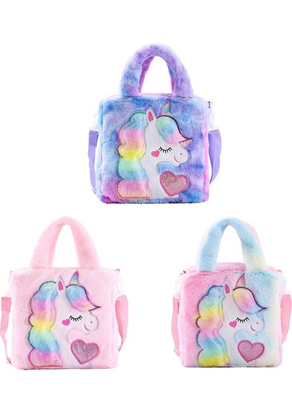 Unicorn Karikatür Tek Omuz Peluş Bel Çantası Renkli Hayvan El Tipi