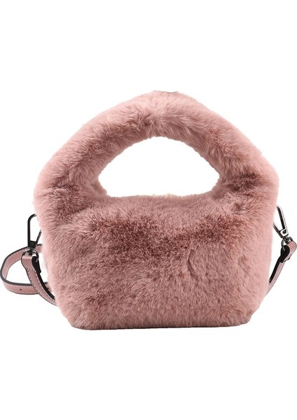 Yumuşak Kabarık Faux Kürk Çanta Peluş Tote Günlük Fermuar Kare Seyahat Sokak Crossbody Çanta