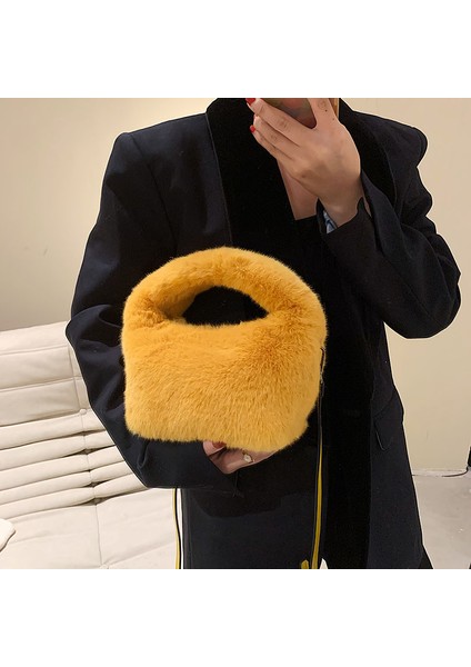 Yumuşak Kabarık Faux Kürk Çanta Peluş Tote Günlük Fermuar Kare Seyahat Sokak Crossbody Çanta fırsatları