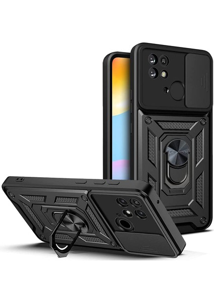 Xiaomi Redmi 10C Kılıf Tank Aramid Sürgülü Vega Yüzüklü+Nano Siyah
