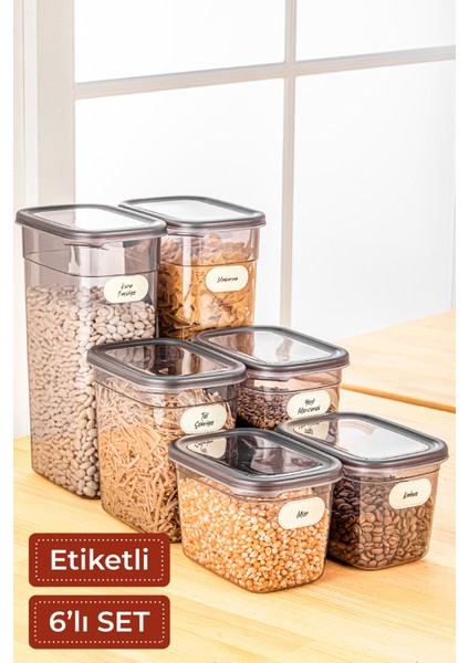 Etiketli 6lı Set Maxi Boy Peggy Uzun Dikdörtgen Saklama Kabı 2x(1,3 Litre, 2 Litre, 3,2 Litre)