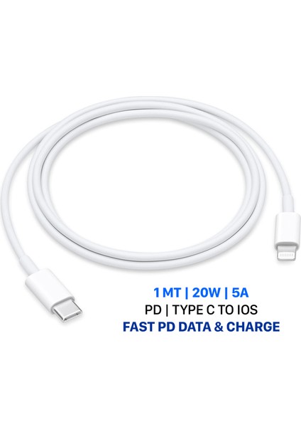 iPhone 14/13/12/11/ipad/airpods Uyumlu Hızlı Şarj Kablosu Pd Type C To Lightning 20W 5A 1 mt CA-105 modelleri