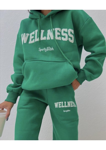 Amor Man Kapüşonlu Wellness Baskılı Tam Kışlık 3 Iplik Şardonlu Oversize Yeni Trend Kadın Eşofman Takımı