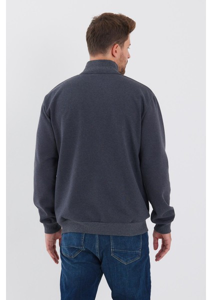 İçi Pamuklu Fermuarlı Dik Yaka Yan Cepli Erkek Antrasit Hırka modelleri