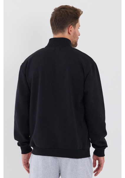 İçi Pamuklu Fermuarlı Dik Yaka Yan Cepli Erkek Siyah Hırka modelleri