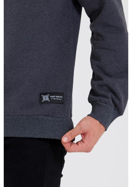 Antrasit Bisiklet Yaka Etiket Detaylı Içi Pamuklu Erkek Sweatshirt fırsatları