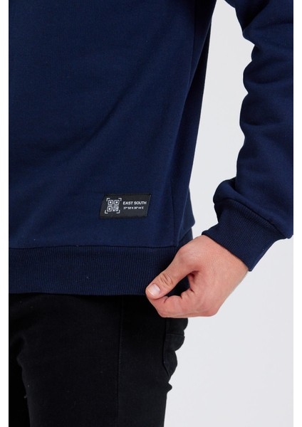 Lacivert Bisiklet Yaka Etiket Detaylı Içi Pamuklu Erkek Sweatshirt fırsatları