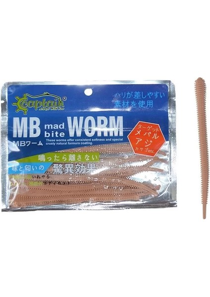 Captain 3456 Mad Bite Worm 10CM Aromalı Lrf Silikonu 1.3gr 10'lu Paket Kahverengi