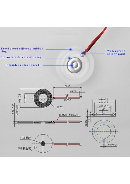 Roba Micro USB Ultrasonik Nem Üretici Devre Seramik Disk Transducer 5V 2W Soğuk Buhar Sis Duman Atomizer