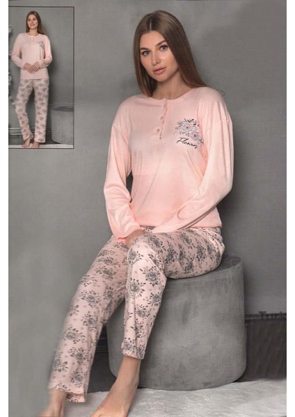 Fawn Kadın Flowers 3 Düğme Pijama Takımı (6805)