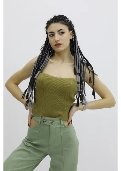 Kadın Likralı Triko Büstiyer Haki M modelleri