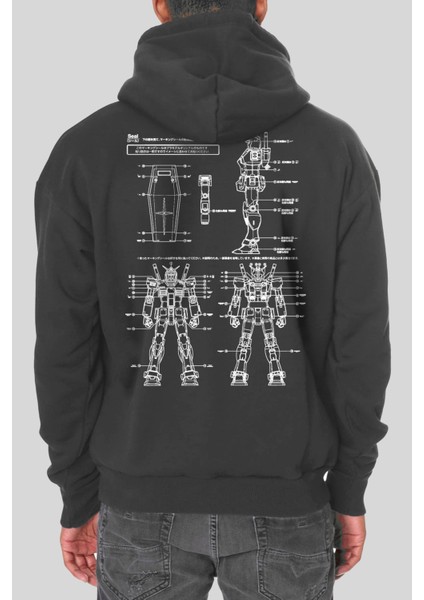 Robotic Kapüşonlu Ön ve Arka Baskılı Kalın Antrasit Erkek Sweatshirt