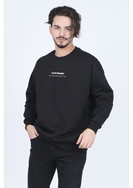Erkek Yazı Detaylı Bisiklet Yaka Sweatshirt 6609902 Siyah fiyatları