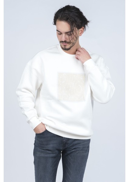 Erkek Desenli Bisiklet Yaka Sweatshirt 6609900 Ekru modelleri