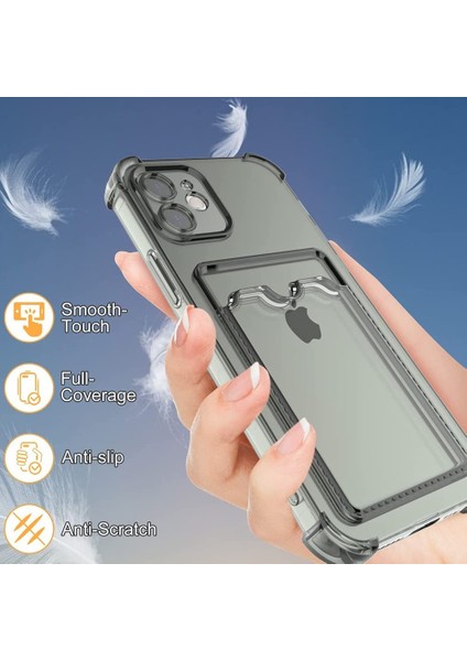 Iphone 14 Max Ile Uyumlu Kartlıklı Kartvizit Bölmeli Card Case Antişok Kılıf Füme