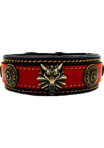 Kırmızı-Siyah Özel Tasarım Deri Köpek Tasması Köpek Boyun Tasması Deri Boyunluk