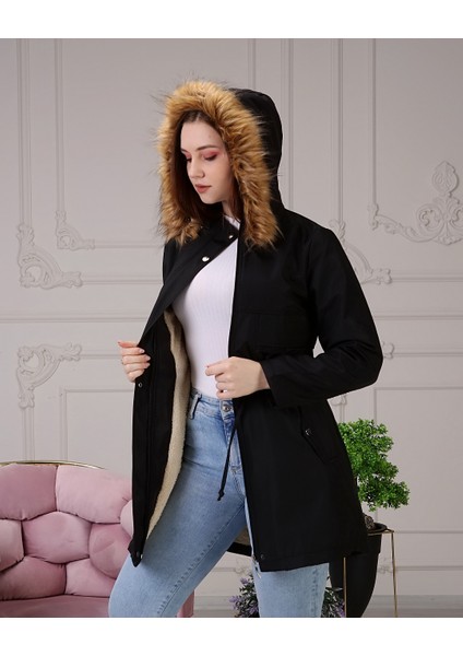 Siyah Içi Kürklü ve Su Geçirmez Büyük Beden Battal Kadın Kışlık Mont & Kaban fiyatları