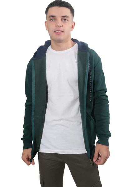 Erkek Armalı Fermuarlı Kapüşonlu Nefti Yeşil SWEATSHIRT-311