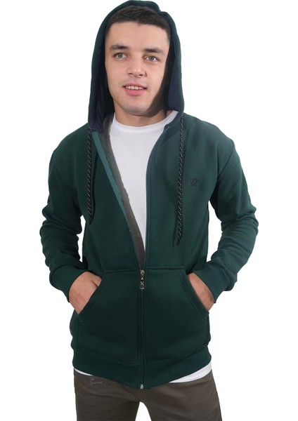 Erkek Armalı Fermuarlı Kapüşonlu Nefti Yeşil SWEATSHIRT-311 fiyatları