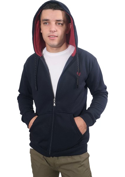 Erkek Armalı Fermuarlı Kapüşonlu Lacivert SWEATSHIRT-310