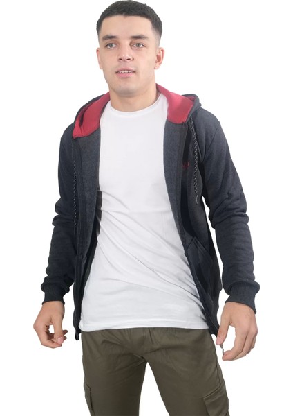 Erkek Armalı Fermuarlı Kapüşonlu Füme SWEATSHIRT-314