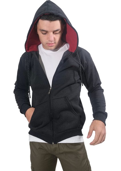 Erkek Armalı Fermuarlı Kapüşonlu Füme SWEATSHIRT-314 fiyatları
