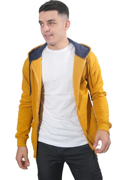 Erkek Armalı Fermuarlı Kapüşonlu Sarı SWEATSHIRT-313