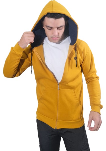 Erkek Armalı Fermuarlı Kapüşonlu Sarı SWEATSHIRT-313