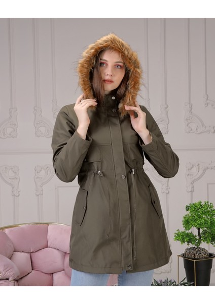 Haki Içi Kürklü ve Su Geçirmez Büyük Beden Battal Kadın Kışlık Mont & Kaban fiyatları