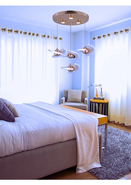 A Elegance Modern 3 Renk Led'li 4'lü Tasarım Sarkıt Gold Sarı Avize