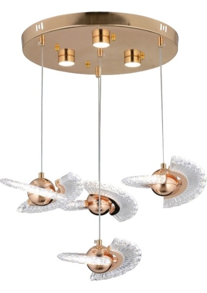 A Elegance Modern 3 Renk Led'li 4'lü Tasarım Sarkıt Gold Sarı Avize