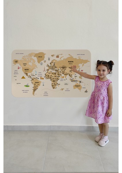 Türkçe Eğitici Ülke ve Başkent Detaylı Atlası Dekoratif Dünya Haritası Duvar Sticker fırsatları