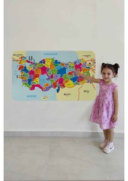 Eğitici ve Öğretici Detaylı Dekoratif Komşulu Türkiye Haritası Duvar Sticker fırsatları