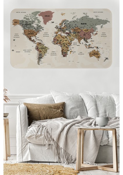 Türkçe Eğitici Ülke ve Başkent Okyanus Detaylı Atlası Dekoratif Dünya Haritası Duvar Sticker