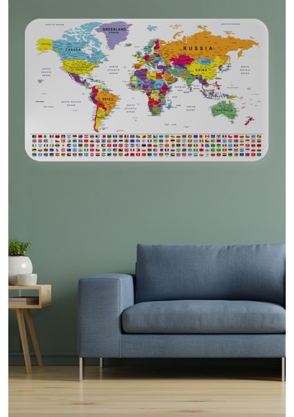 Ülke Bayrak Lı Eğitici Başkent Detaylı Atlası Dünya Haritası Duvar Sticker