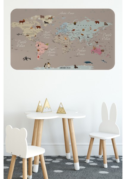 Eğitici Dünya Haritası Dünya Atlası Çocuk ve Bebek Odası Duvar Sticker