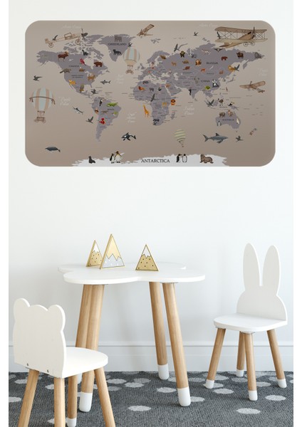 Eğitici Dünya Haritası Dünya Atlası Çocuk ve Bebek Odası Duvar Sticker