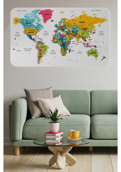 Türkçe Eğitici Ülke ve Başkent Detaylı Atlası Dünya Haritası Duvar Sticker
