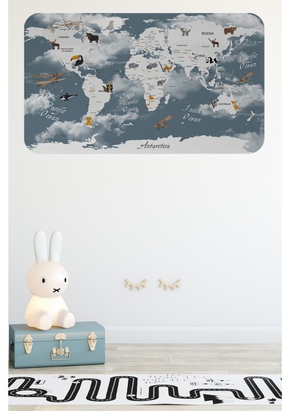 Eğitici Dünya Haritası Dünya Atlası Çocuk ve Bebek Odası Duvar Sticker