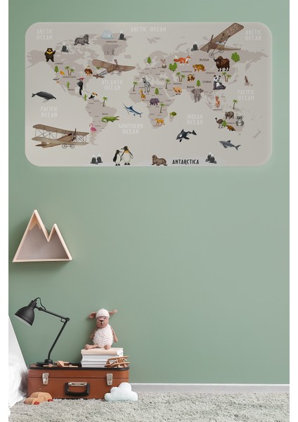 Eğitici Dünya Haritası Dünya Atlası Çocuk ve Bebek Odası Duvar Sticker